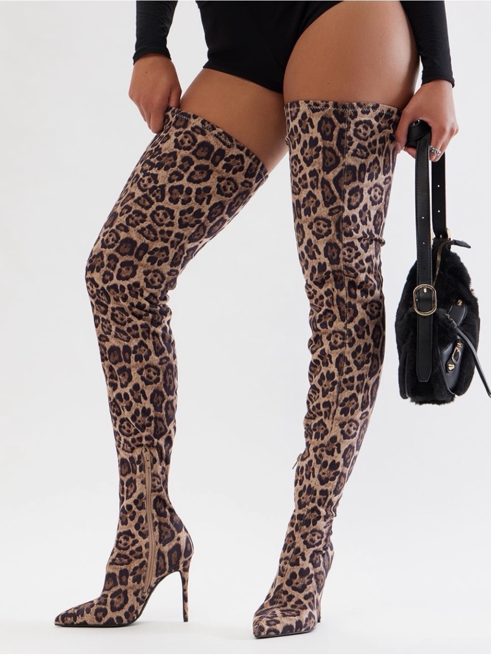 Fashion Nova Leopard Over-the-Knee Stiletto Boots - Brown
